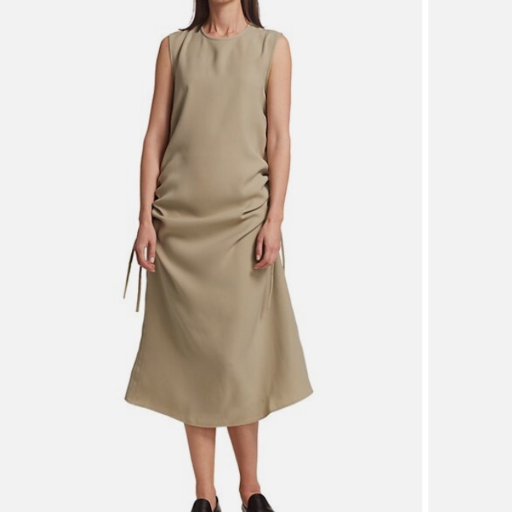 Deveaux New York Agnes Tank Dress Size 6 Gathered Sleeveless Ruched Side In Moss